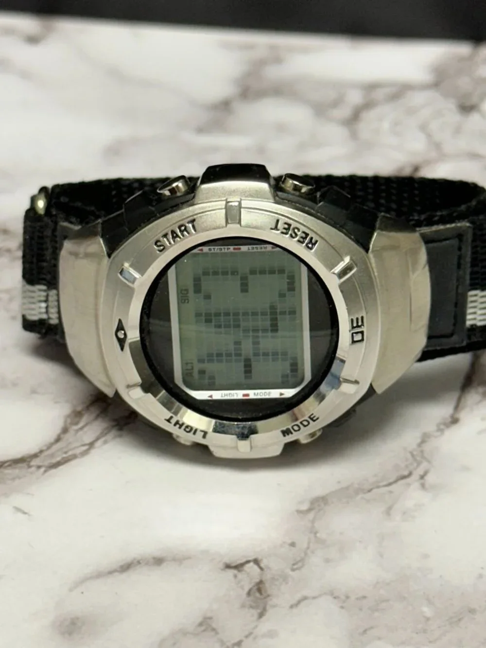 Athletic Works Digital Watch Men Black Silver Nylon Strap Band New Battery